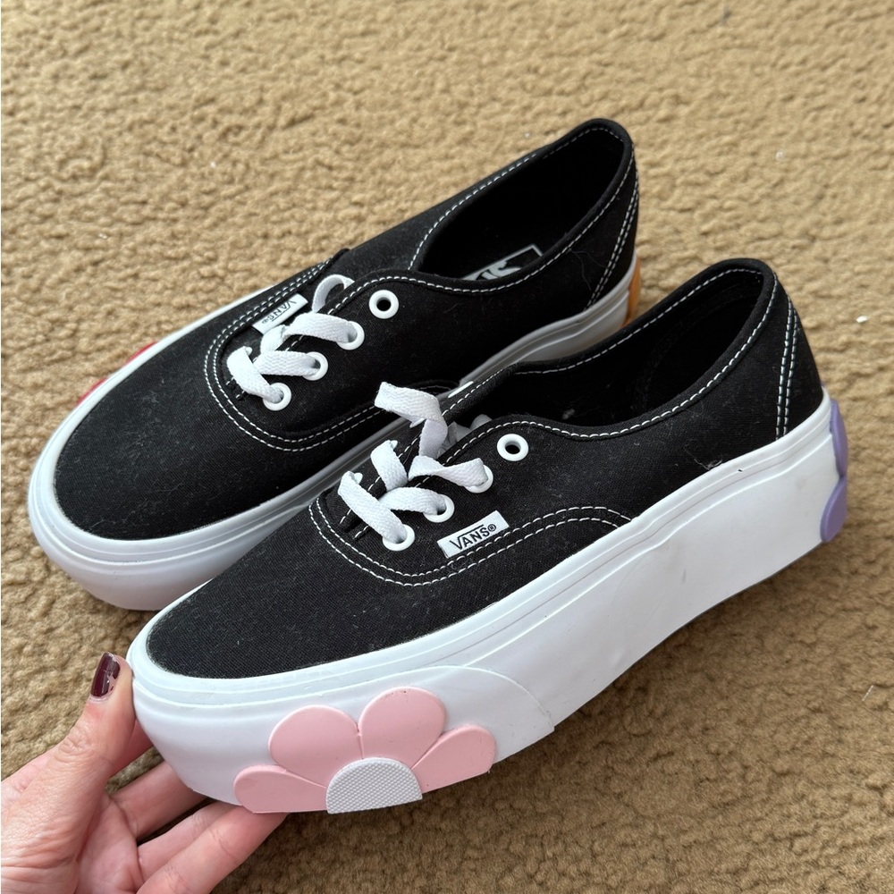 Vans Black Platform Sneakers with Floral Detail